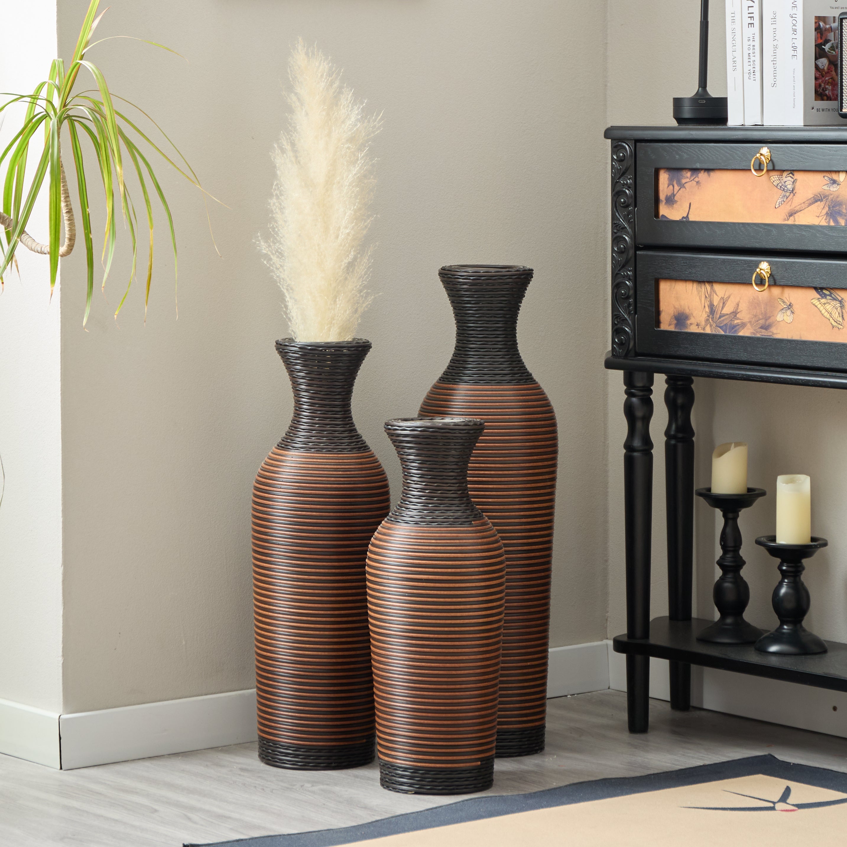 Hand-Woven PVC Rattan Vases, Set of 3
