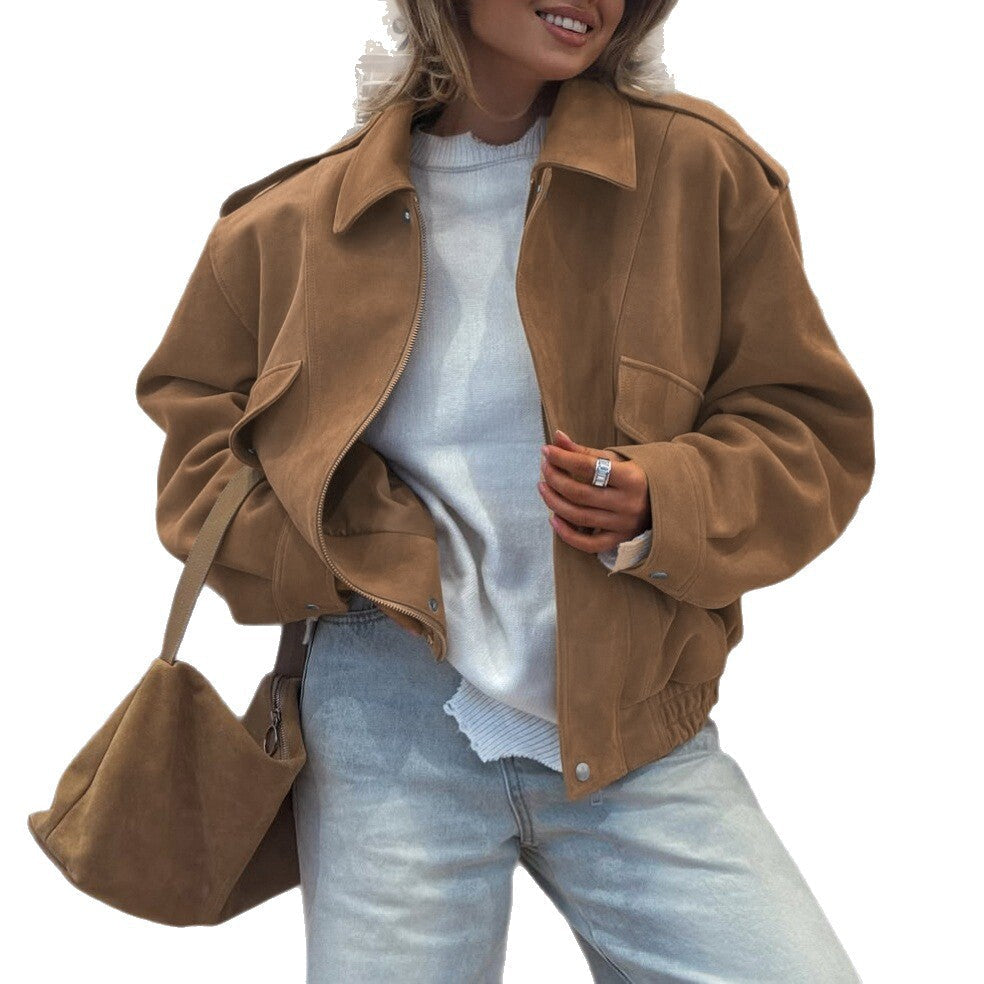 New Autumn Winter Womens Fashion Loose-fitting Suede-velvet Coat Top