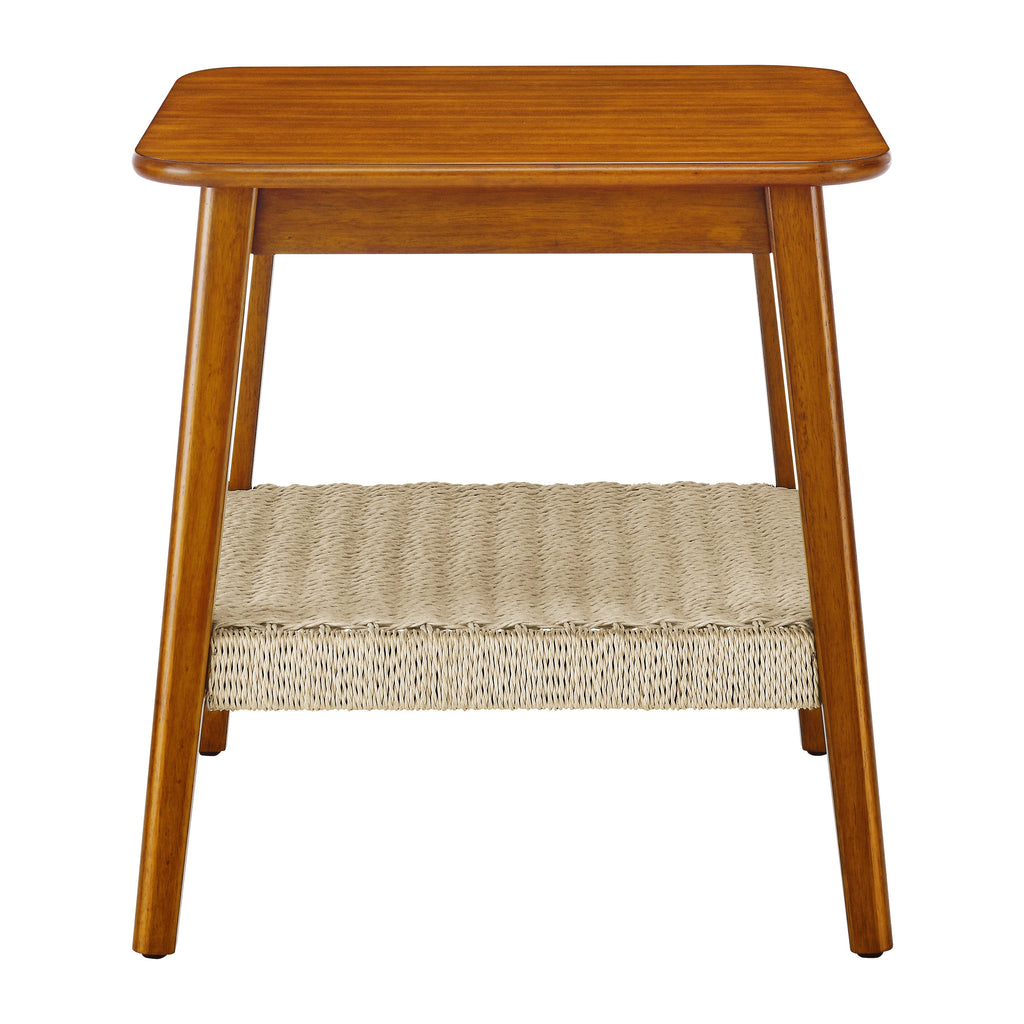 23" Mid-Century Side Table with Woven Shelf