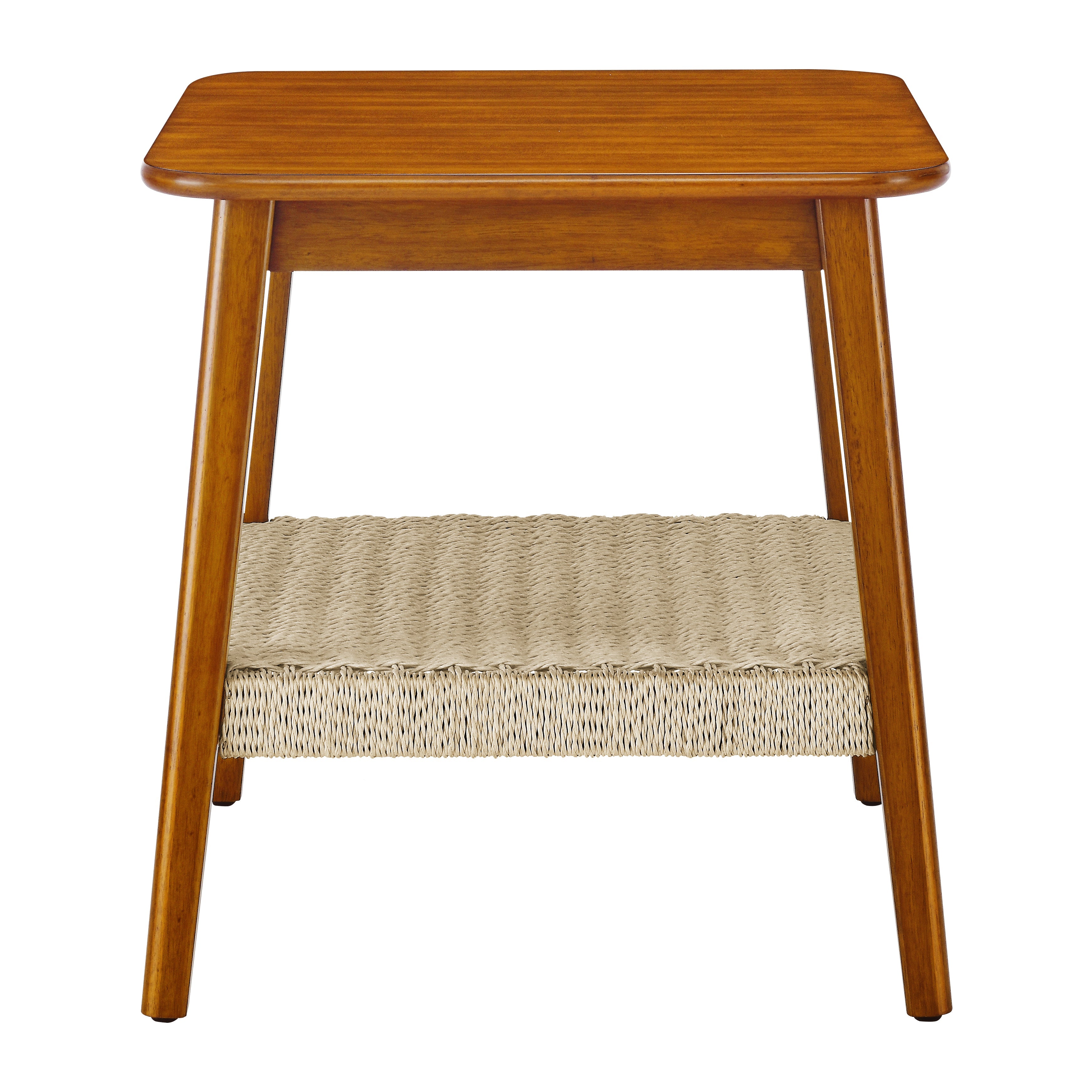 23" Mid-Century Side Table with Woven Shelf