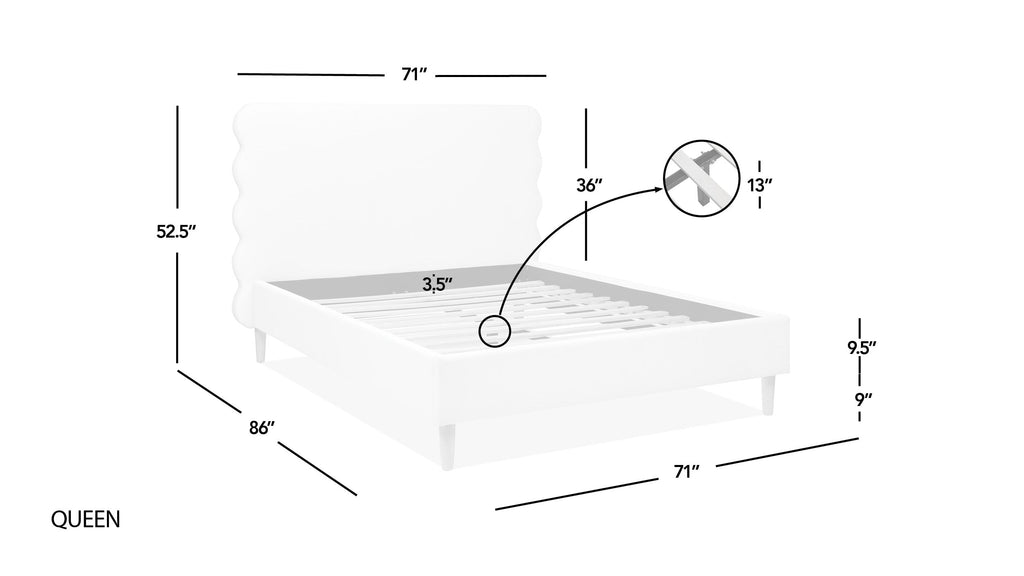 Stockholm Modern Wavy Headboard Platform Bed, Queen, Antique