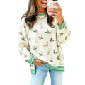 Ribbed-Trim Animal-Print Loose-Fit Womens Sweatshirt