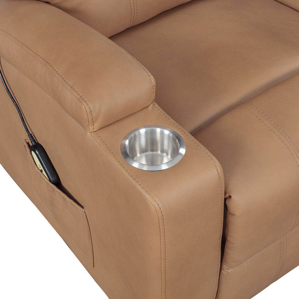 Macklin Camel Upholstered Power Lift Massage Recliner