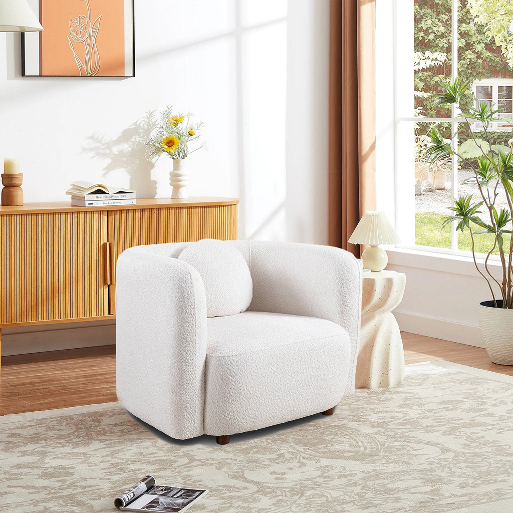 Accent Square Sofa Chair - Boucle Fabric Upholstered
