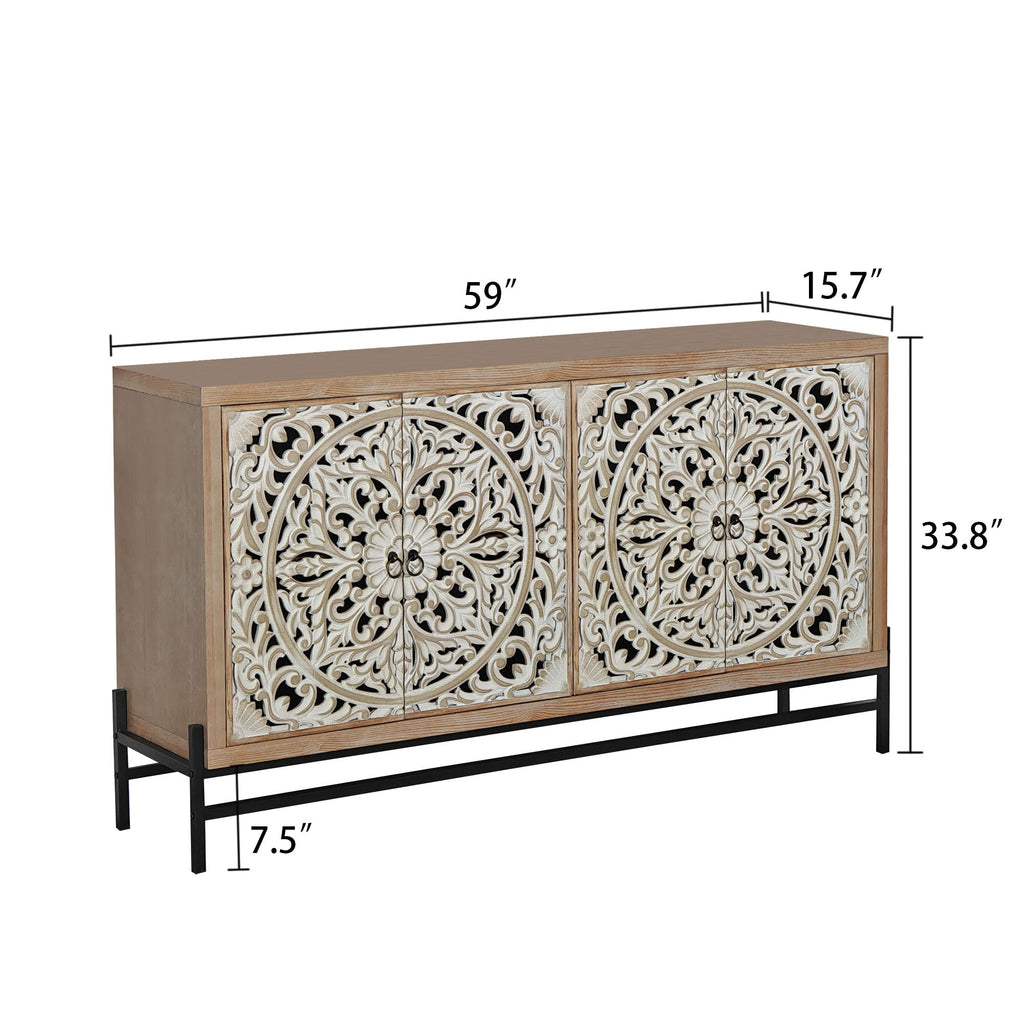 4 Door Wood Cabinet with Metal Base