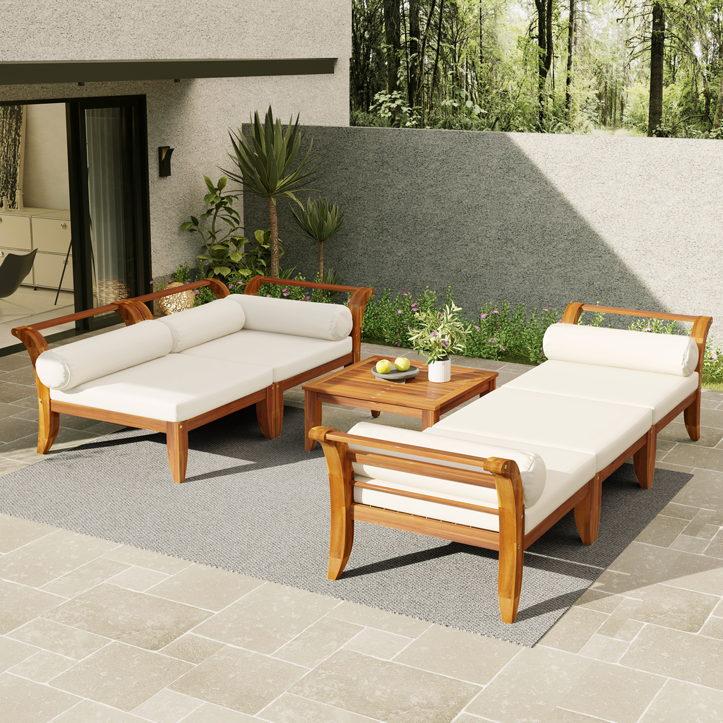 TOPMAX 6 Piece Patio Sofa Set - Acacia Wood Modular Sectional
