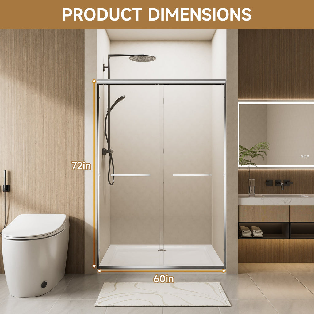 Adjustable Glass Shower Door 56"–60" W x 72" H