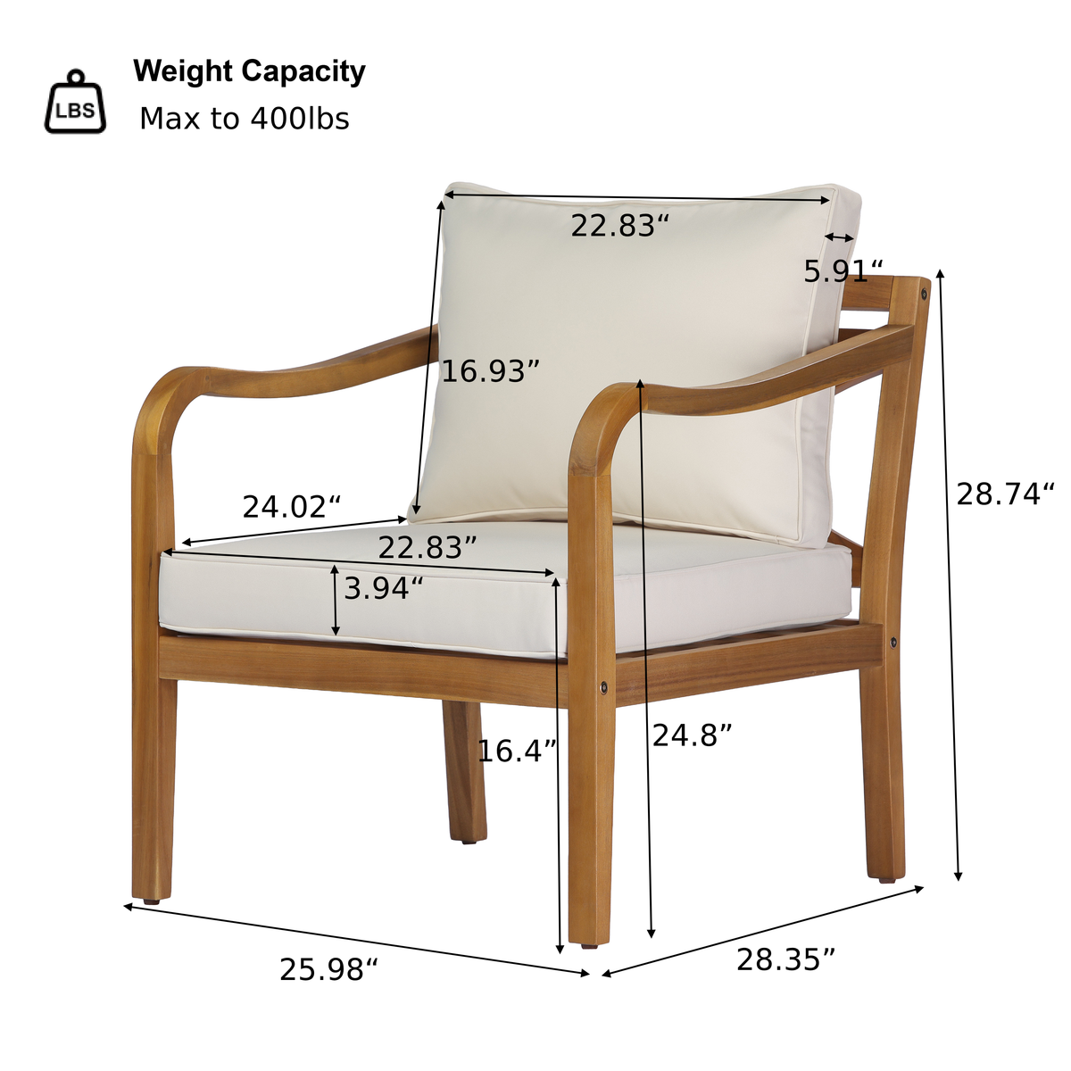 Acacia Wood Patio Furniture Club Chair Set (Teak Finish & Beige Cushion)