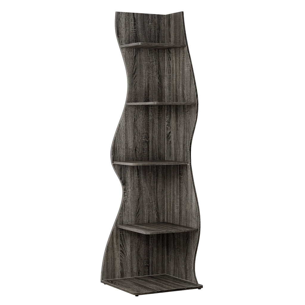 69.8" Height 5-Tier Wavy Corner Bookshelf