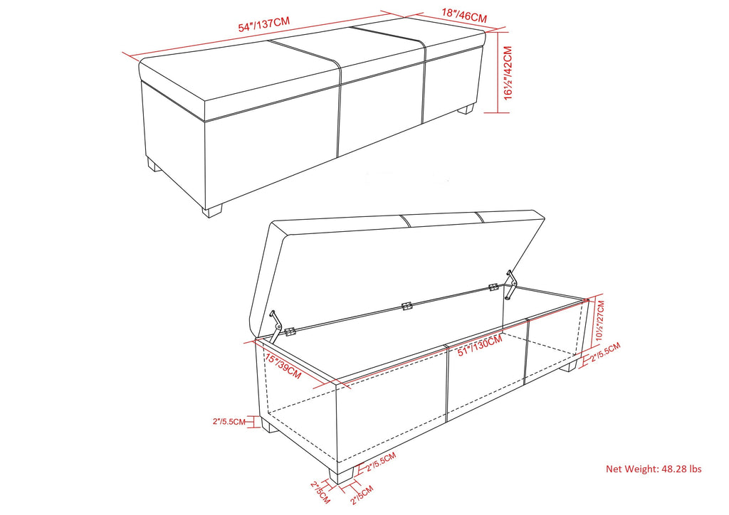 Avalon 54 Inch Wide Extra Large Storage Ottoman Bench