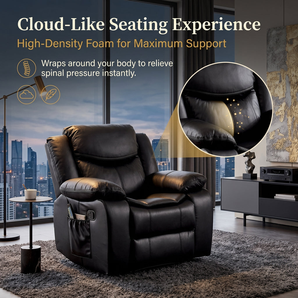 Black Color Air Leather Recliner Chair With Vibration And Heating