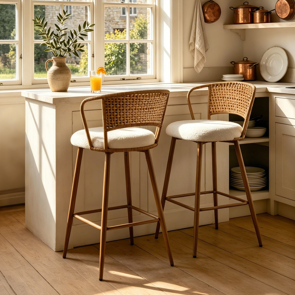 Rattan Backrest Bar Stools Set of 2