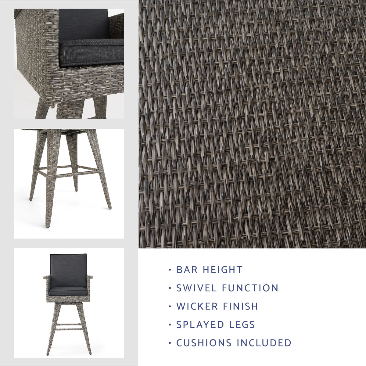 30" Outdoor Wicker Swivel Barstool with Water Resistant Cushion