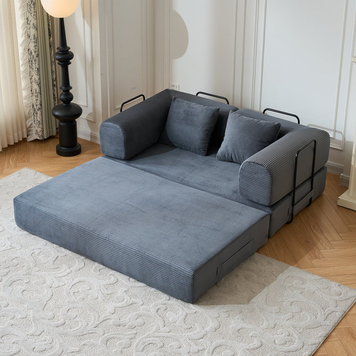 59" Convertible Sleeper Sofa Bed with Cylindrical Pillow