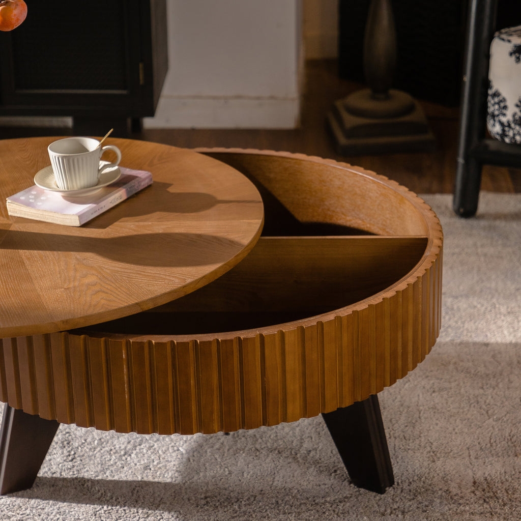 31.5" Retro Round Coffee Table with Storage Space