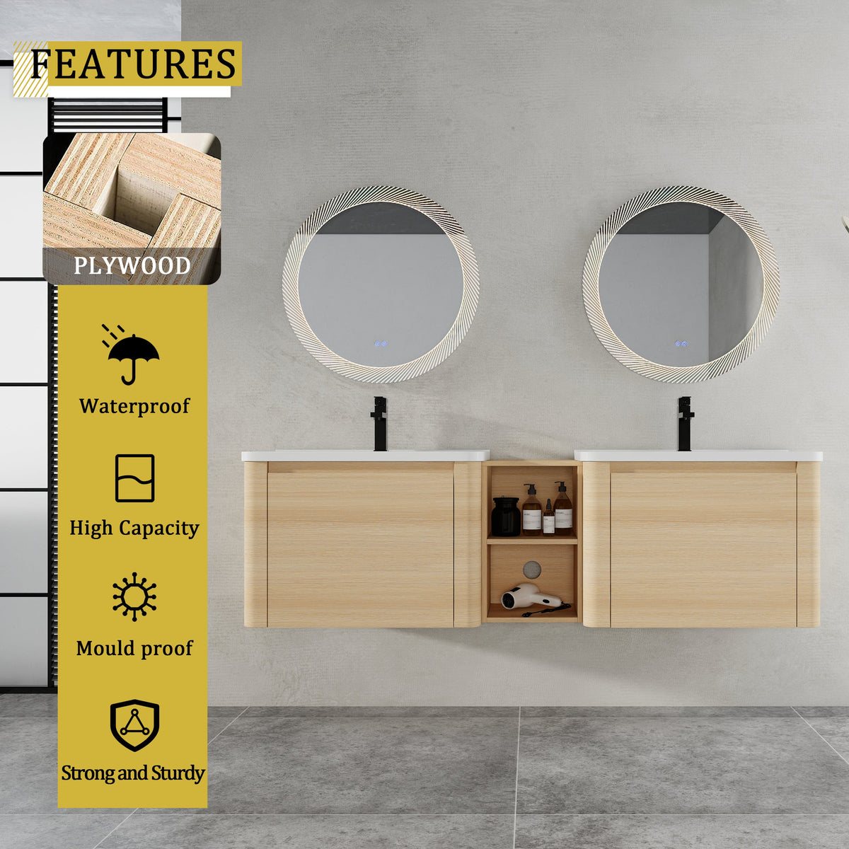 68" Wall-Mounted Bathroom Vanity