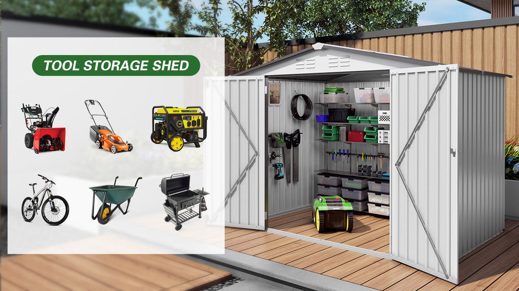 8X6 FT Metal Outdoor Garden Storage Shed