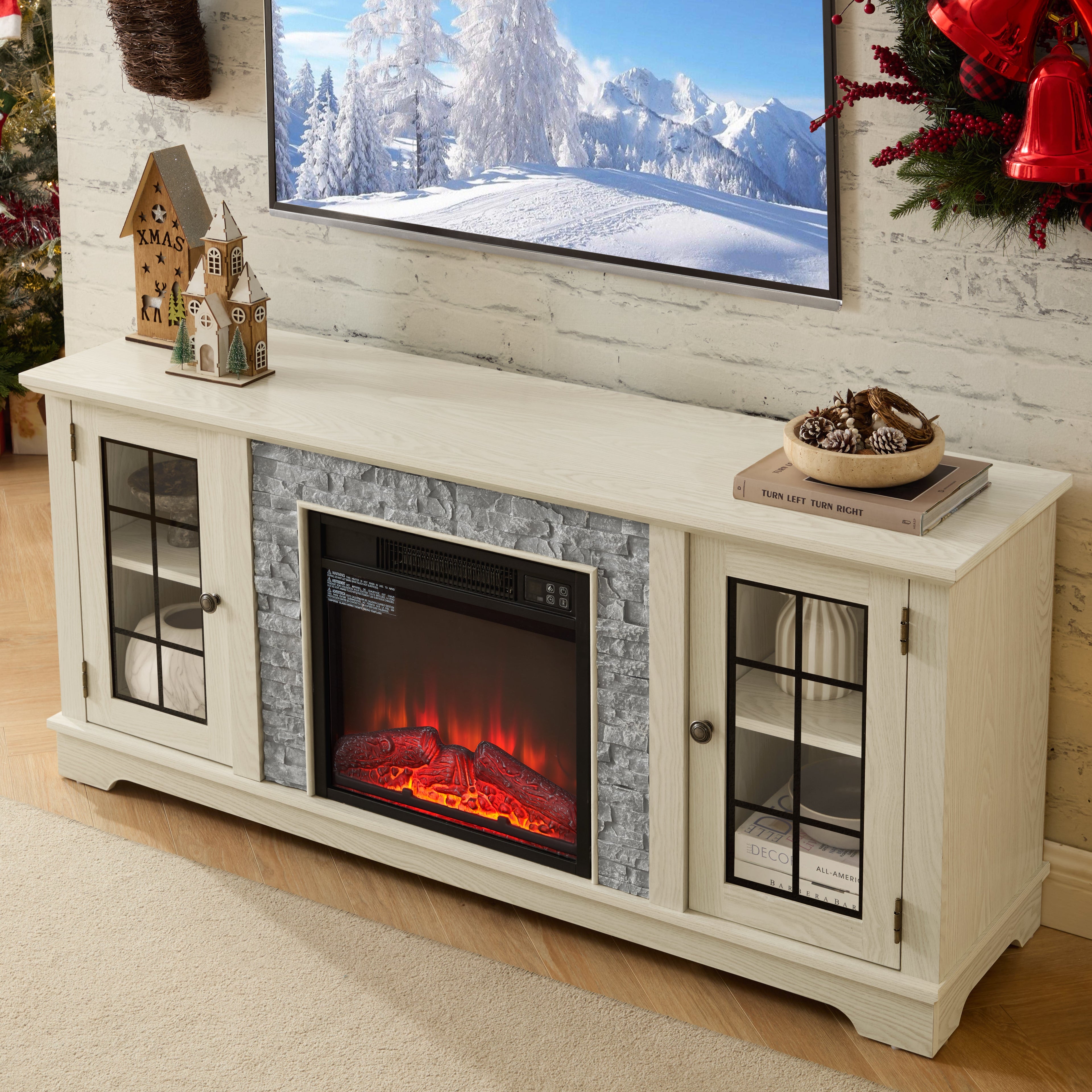 58" Modern TV Stand with Electric Fireplace