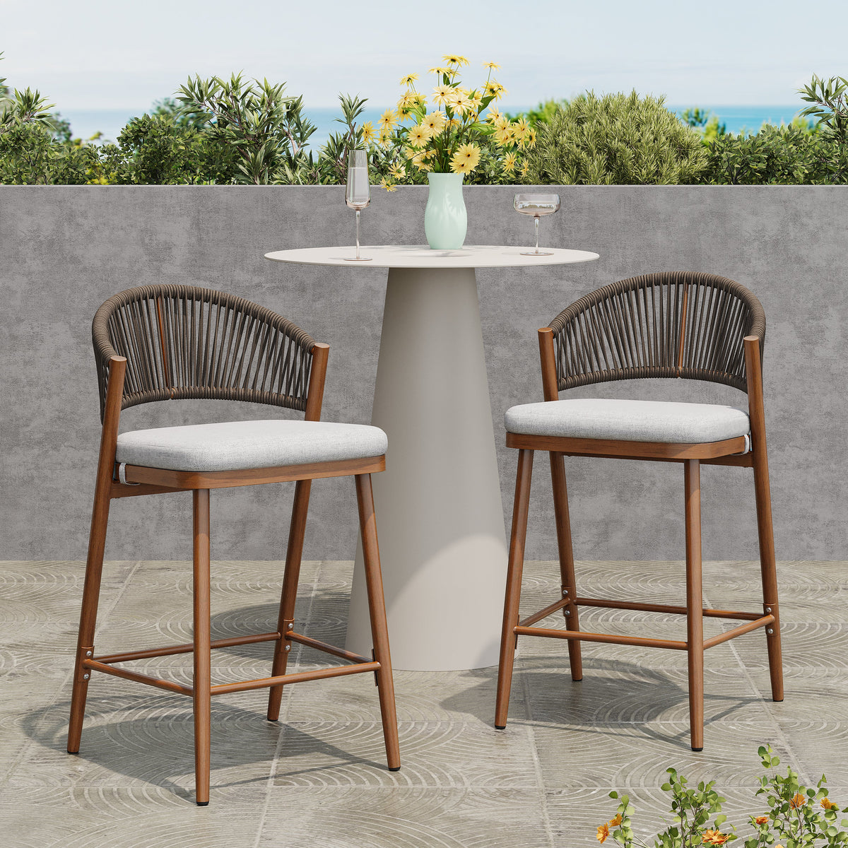 Outdoor 26" Seat Height Aluminum Frame Counter Stools - Set of 2
