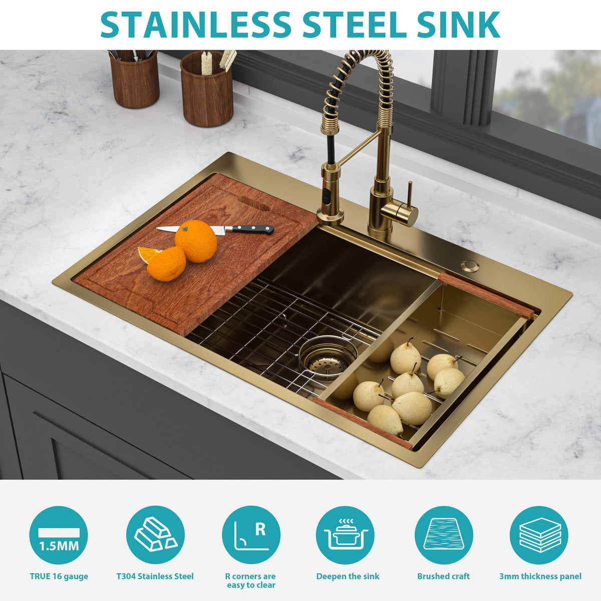 33" Drop In Kitchen Sink