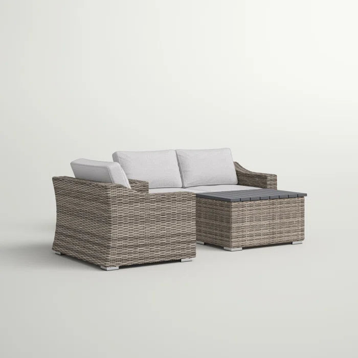 Stylish Rattan Wicker 3-Person Seating Group with Plush Cushions