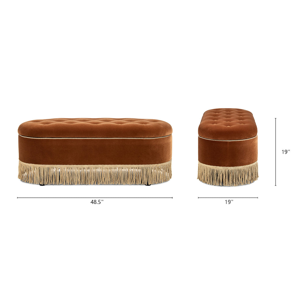 Melinda 48.5" Oval Tufted Bullion Fringe Storage Bench
