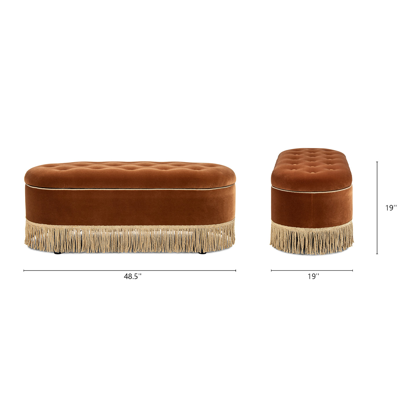 Melinda 48.5" Oval Tufted Bullion Fringe Storage Bench