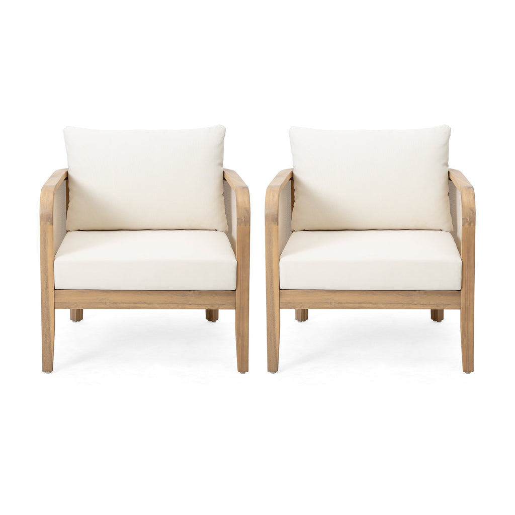 Outdoor Acacia Wood Patio Club Chair Set (Set of 2)