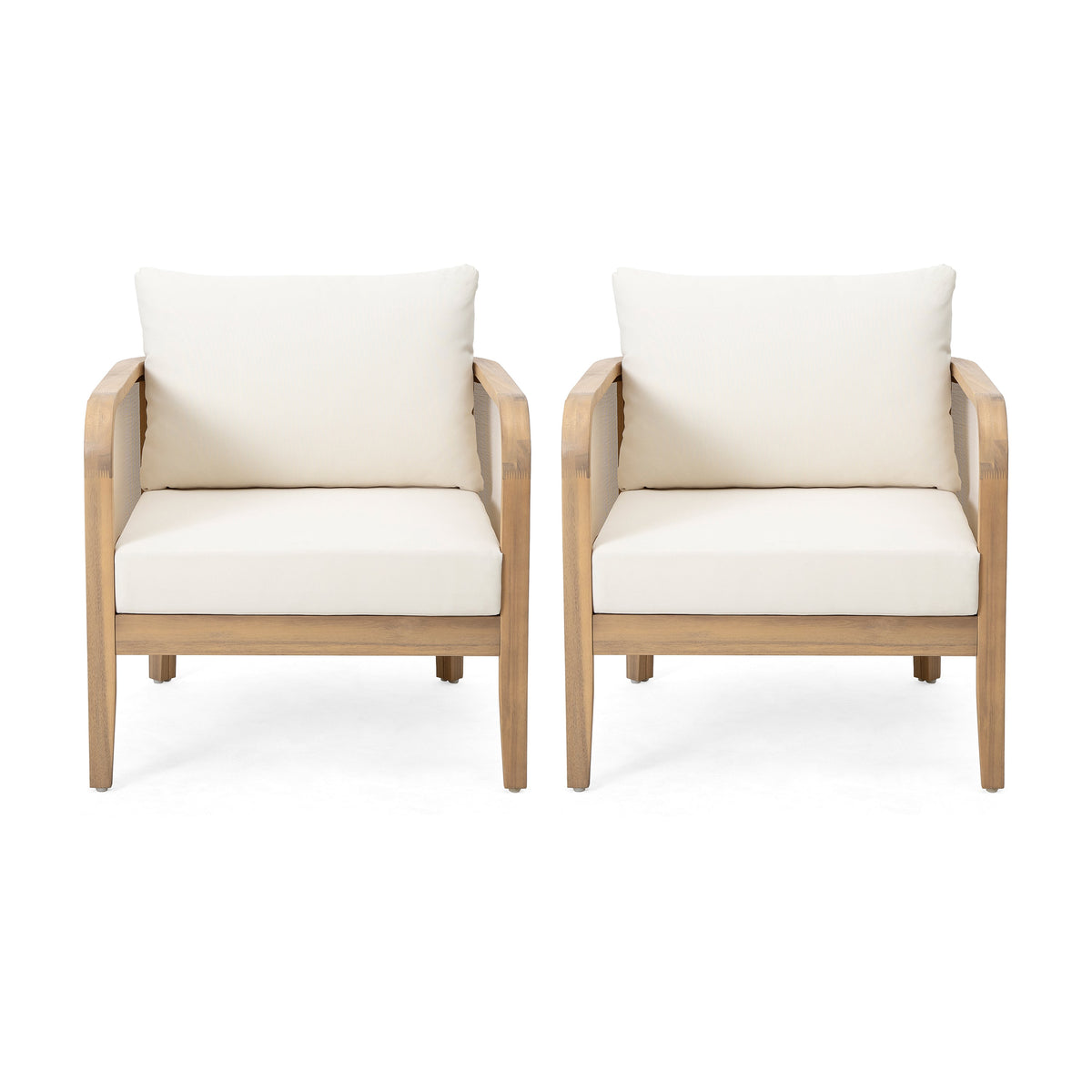 Outdoor Acacia Wood Patio Club Chair Set (Set of 2)