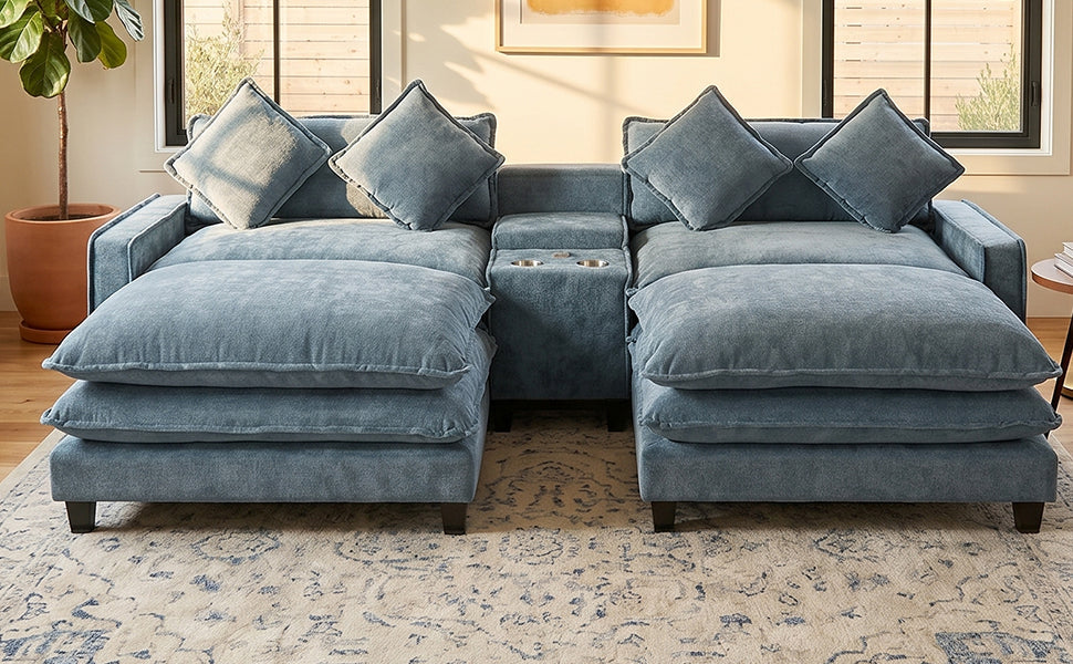 111" Sectional Sofa Chenille Upholstered Sofa