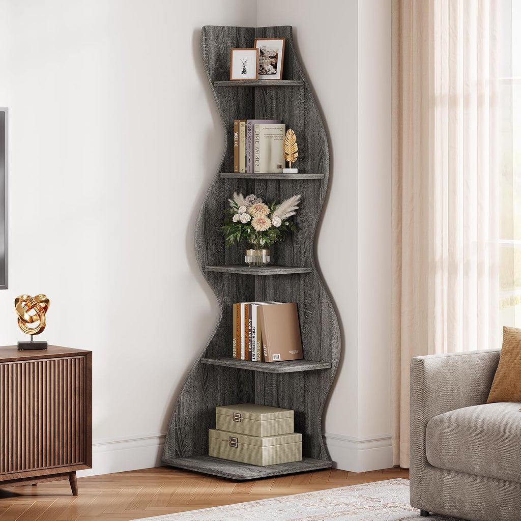 69.8" Height 5-Tier Wavy Corner Bookshelf