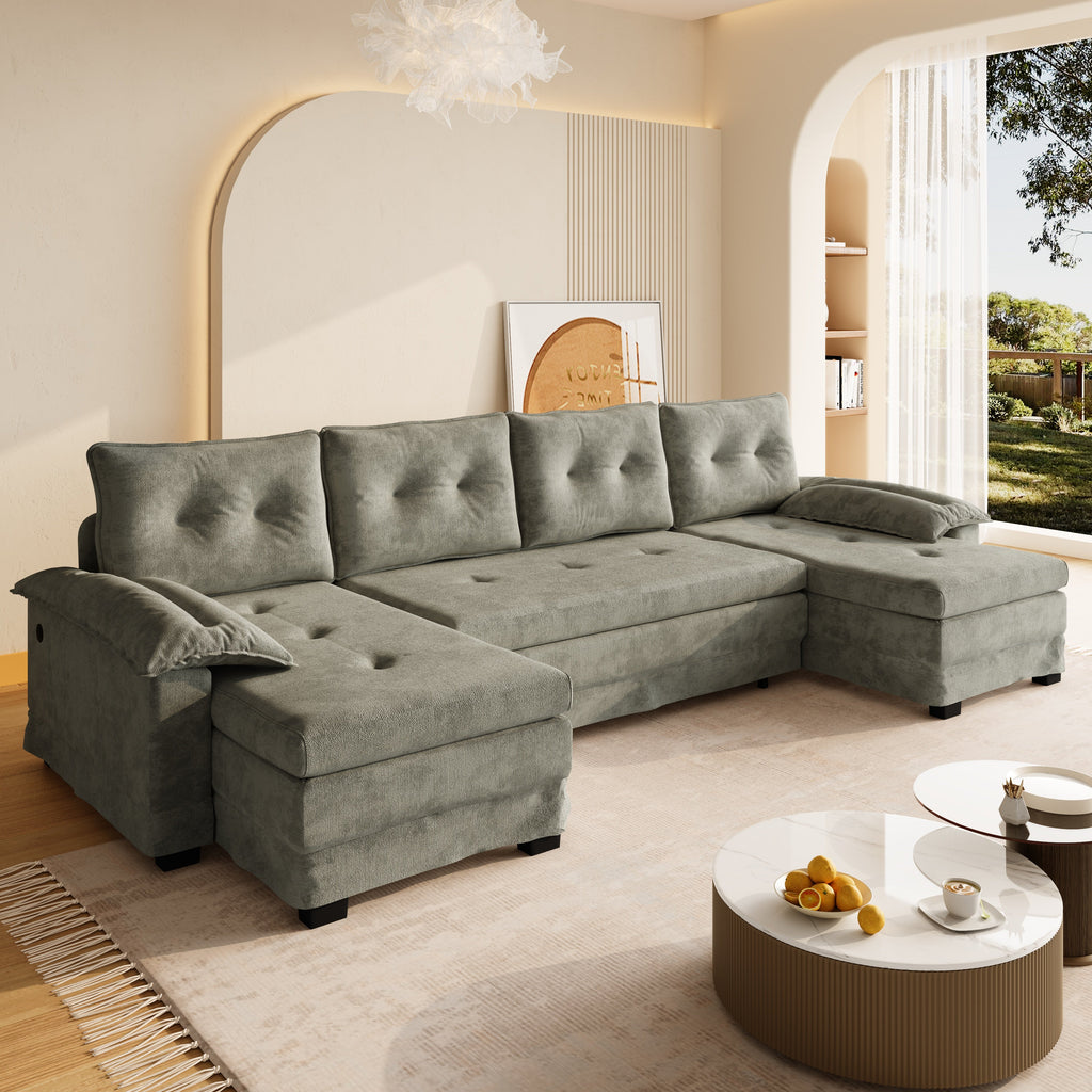 109.5" U-Shaped Sleeper Sofa with Pull Out Bed