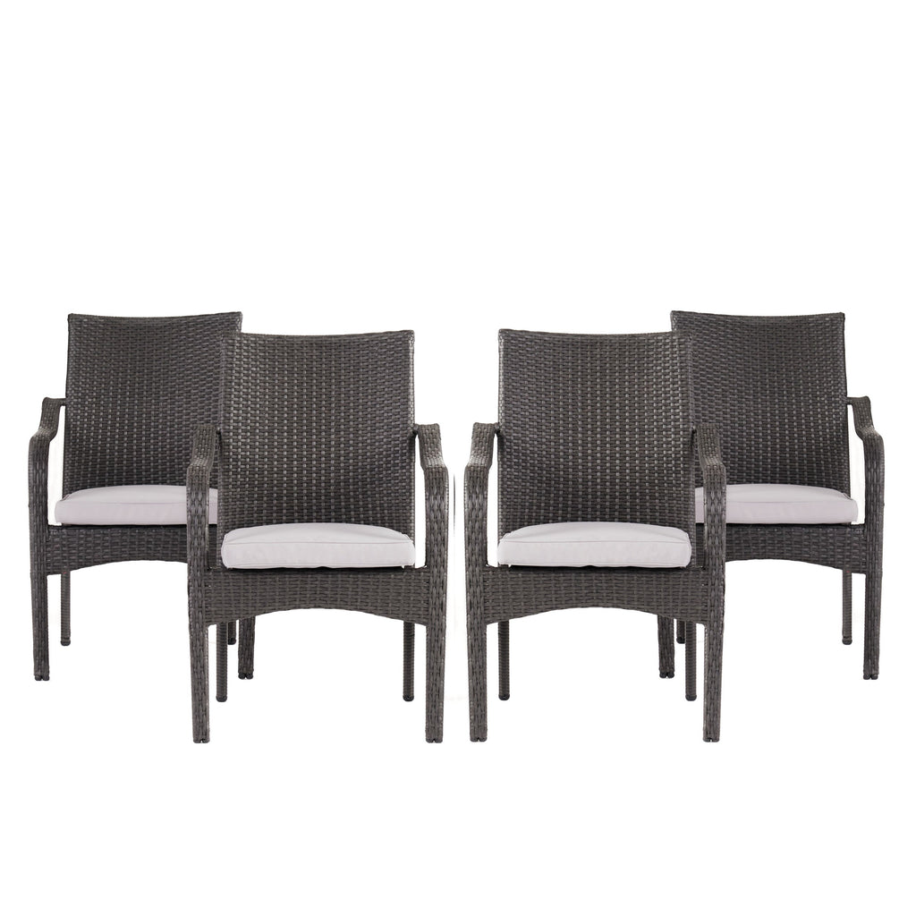 Outdoor PE Rattan Stacking Chair Set with Cushions (Set of 4)