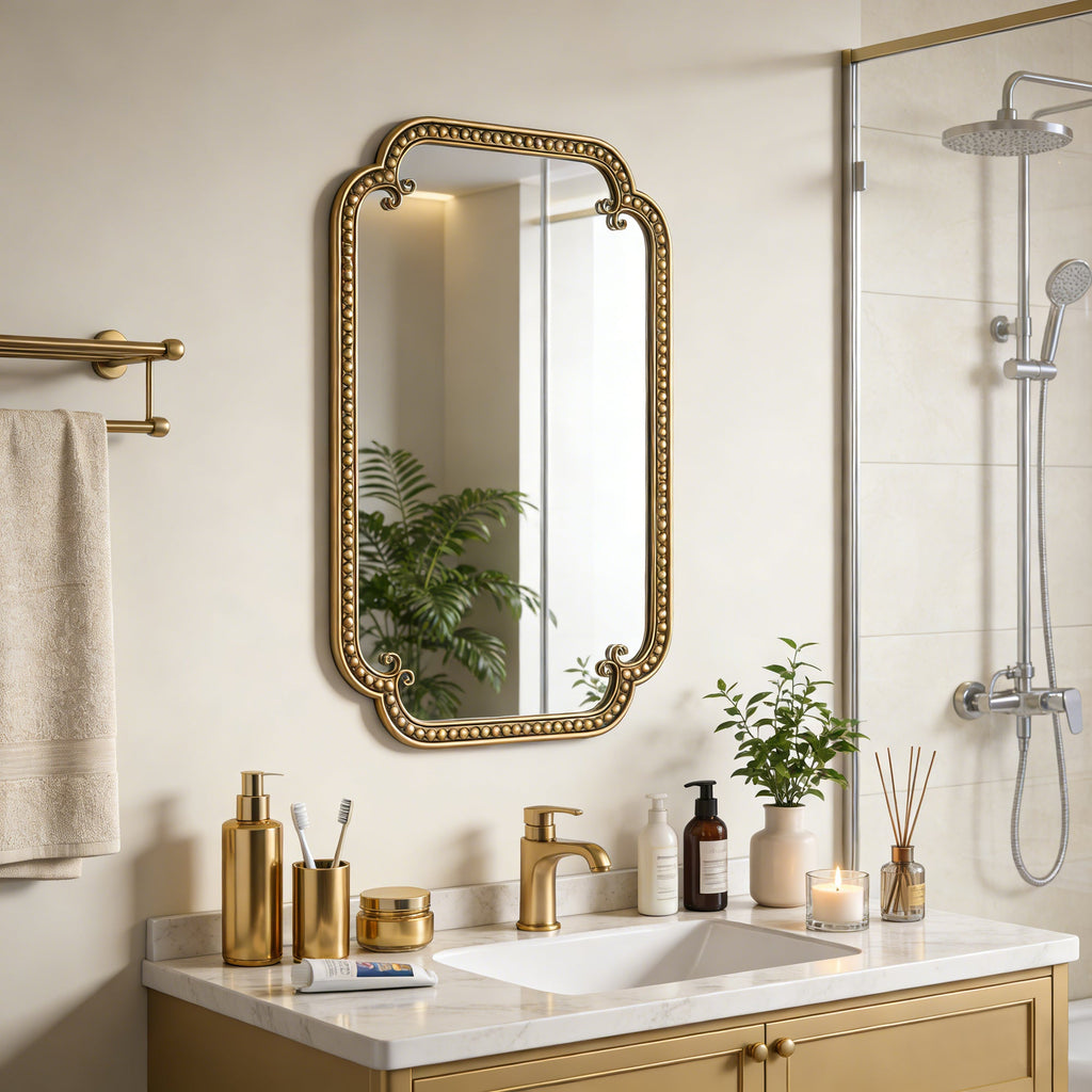 Gold Irregular Beaded Metal Framed Wall Mirror