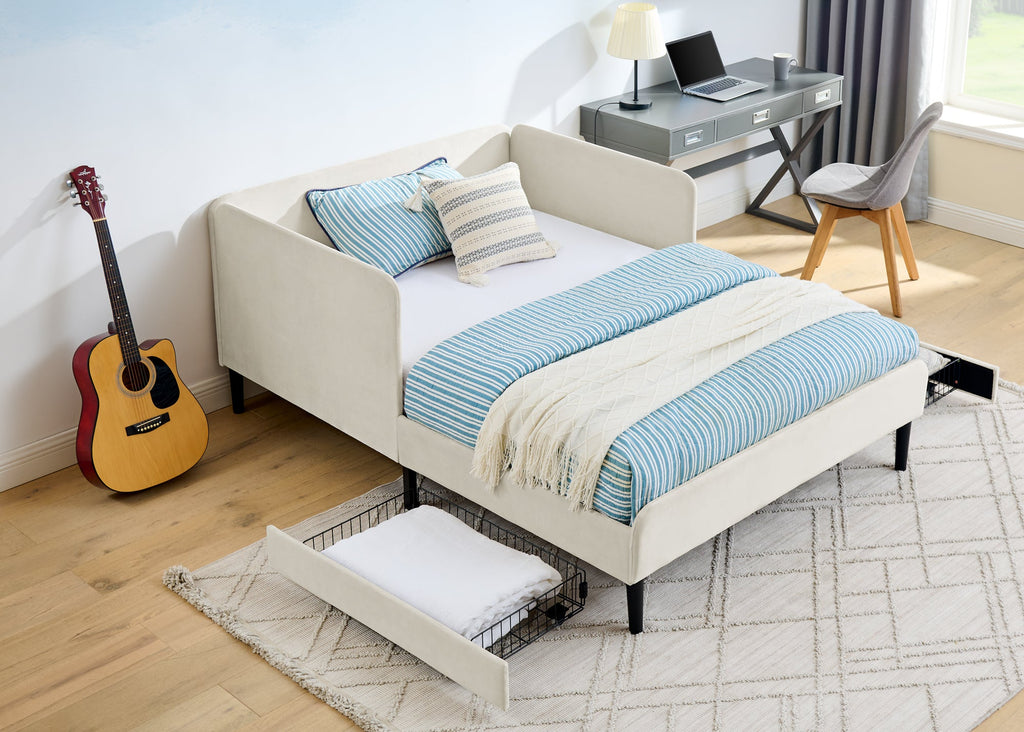 Full Size Upholstered Platform Bed Frame with 2 Storage Drawers