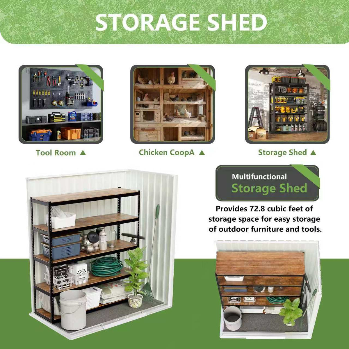 5x3 FT Metal Garden Shed with Sliding Door Pent Roof
