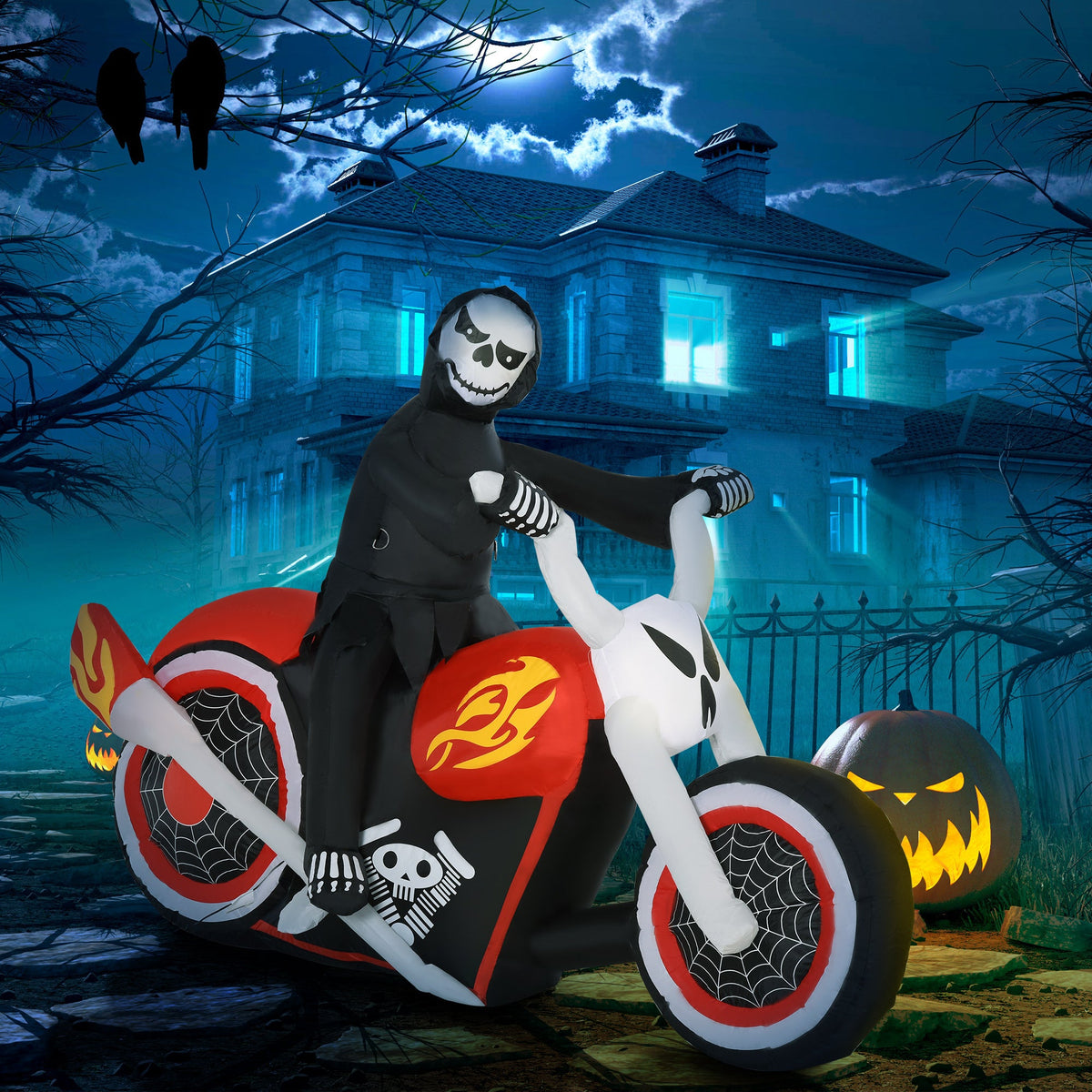 HOMCOM 6' Halloween Inflatable Ghost Biker Decoration