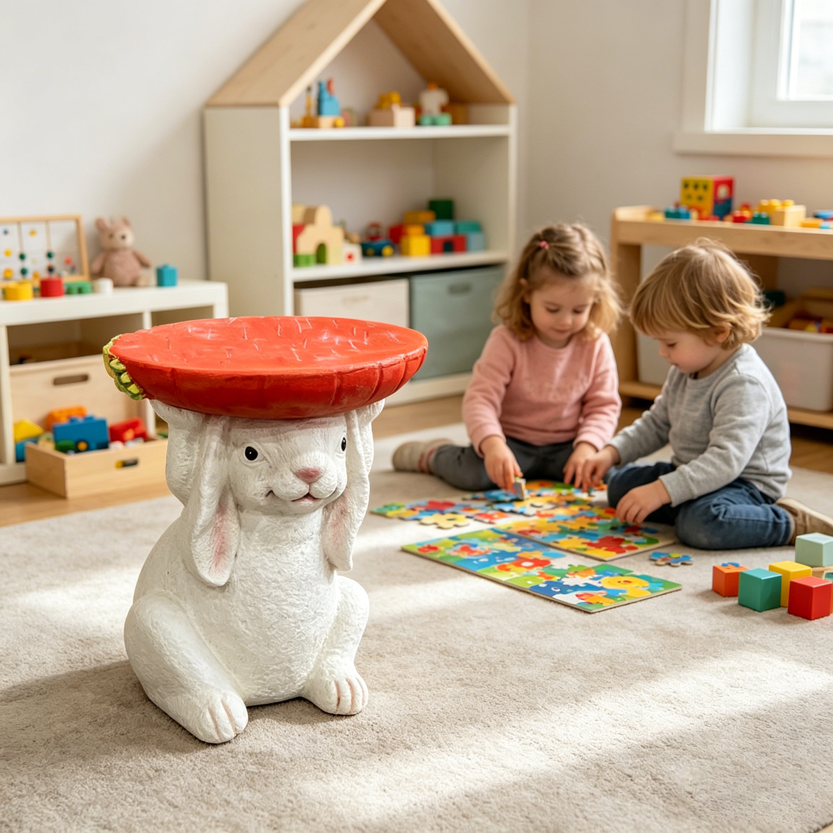 Resin Bunny Side Table with Carrot Top
