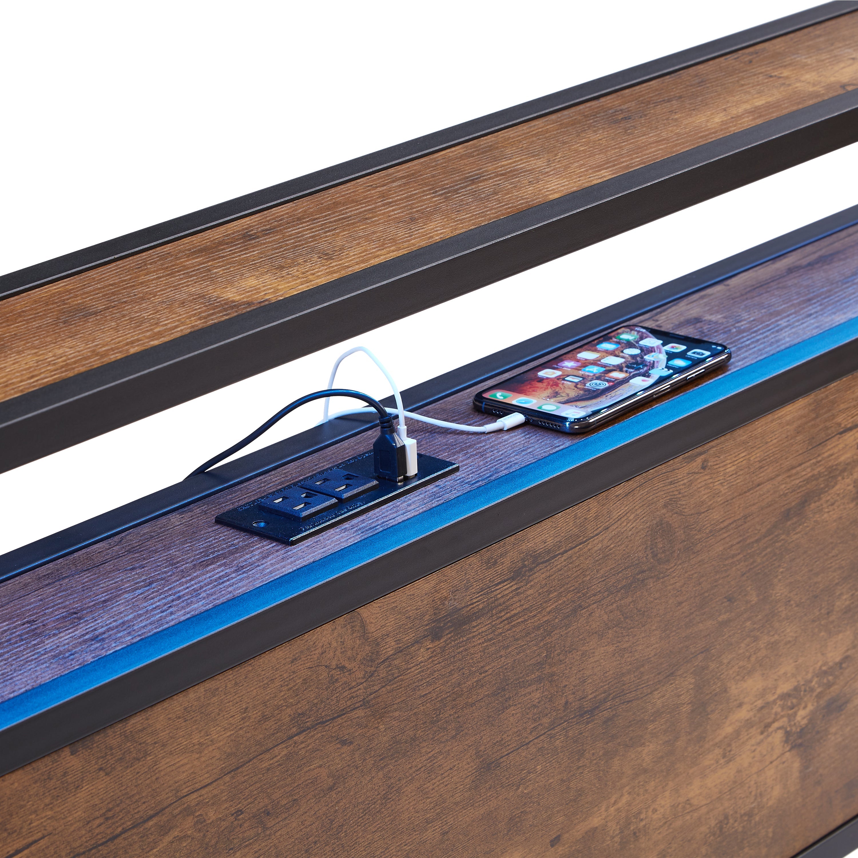 Full Size Metal Platform Bed Frame with Wooden Headboard