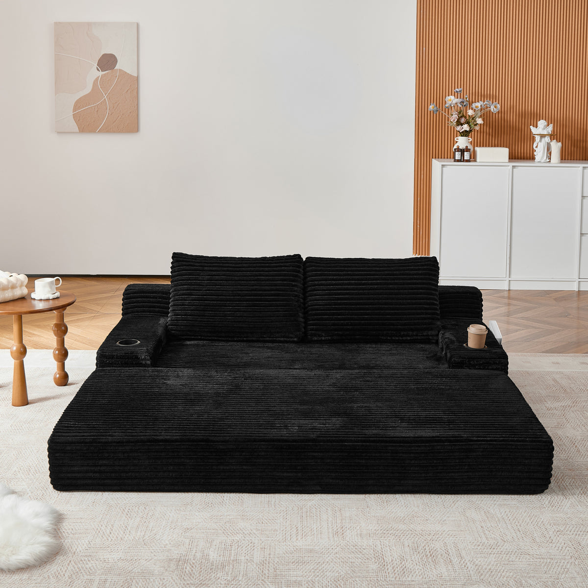 70.8-Inch Corduroy Two-in-One Sofa Bed with Lounge Chair