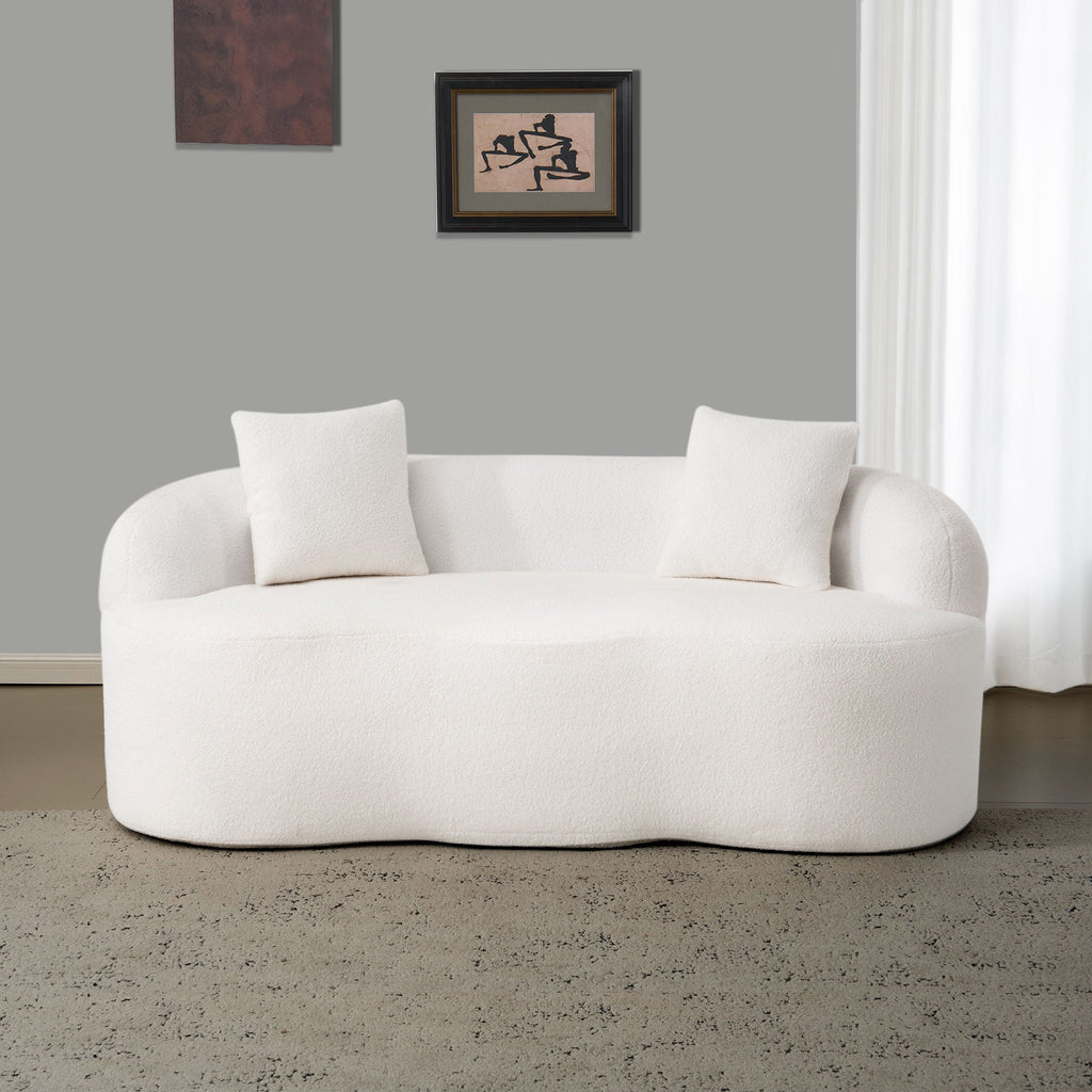 White Curved Loveseat Sofa with Round Armrest