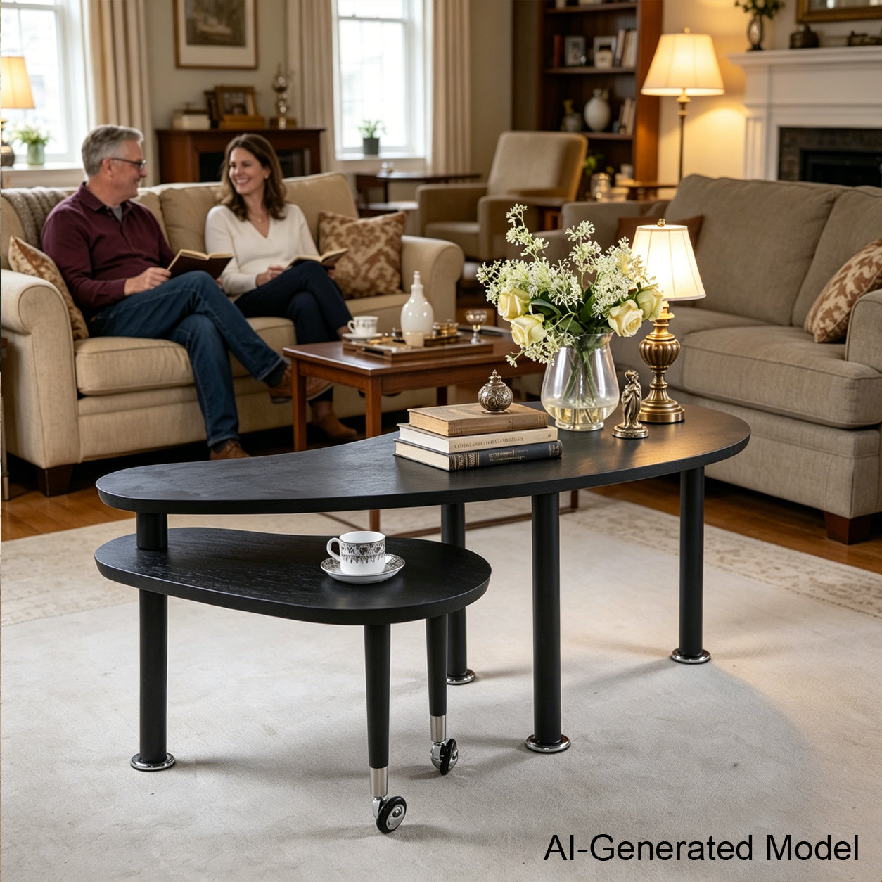 Contemporary Rotatable Cocktail Table with Solid Rubber Wood Legs