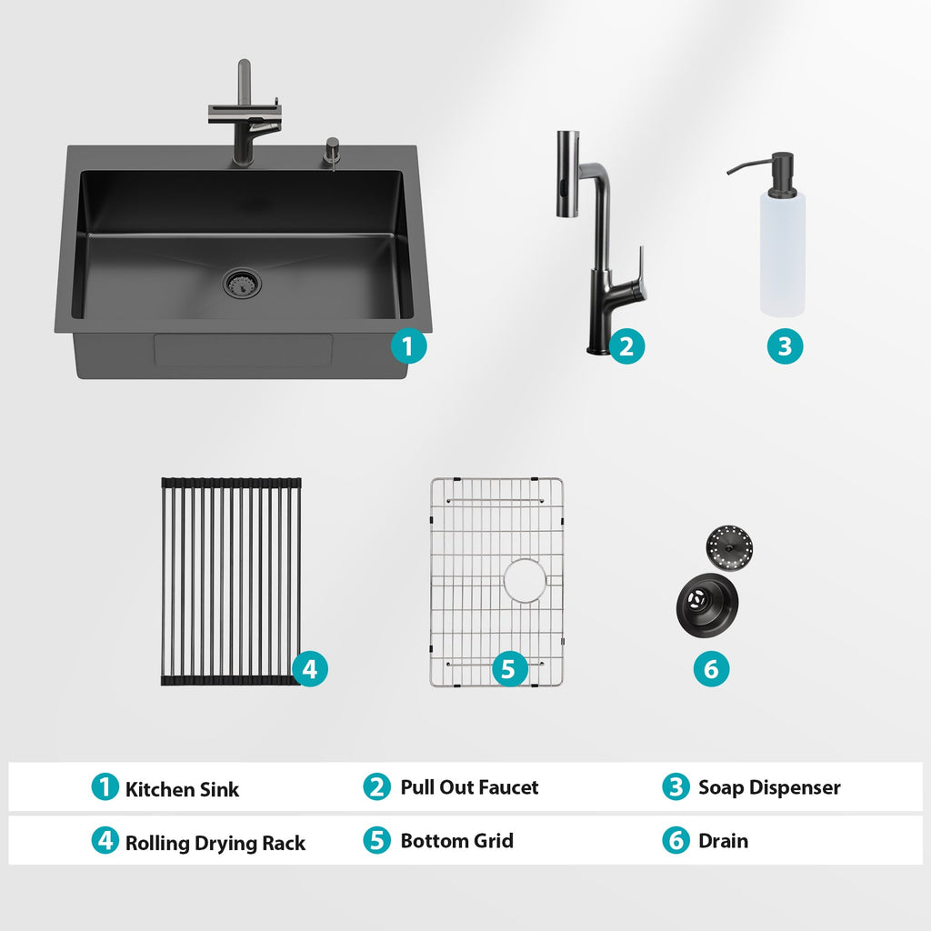 33" Drop-In Gunmetal Kitchen Sink