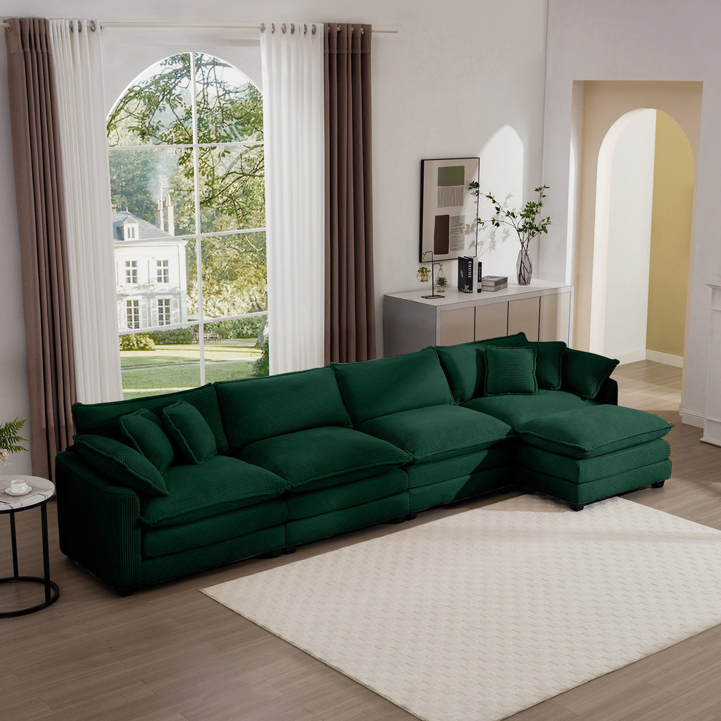 Corduroy Sofa - Modern Upholstered 4 Seater with Footstool
