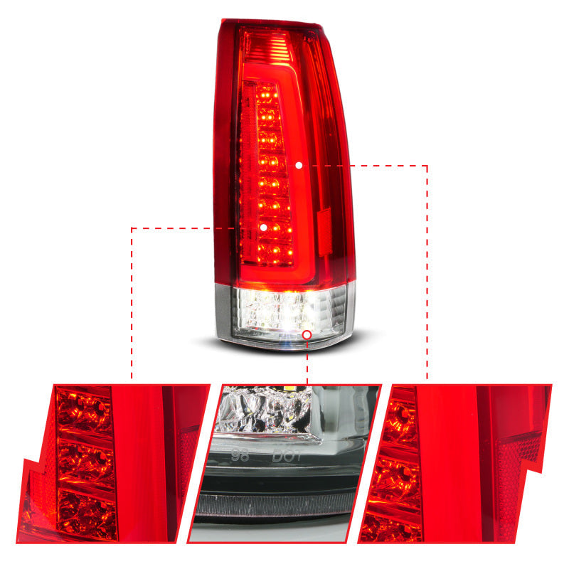 ANZO 88-99 Chevy C/K1500/2500/3500 Full LED Light Tube Taillights Chrome Housing Red/Clear Lens 311484
