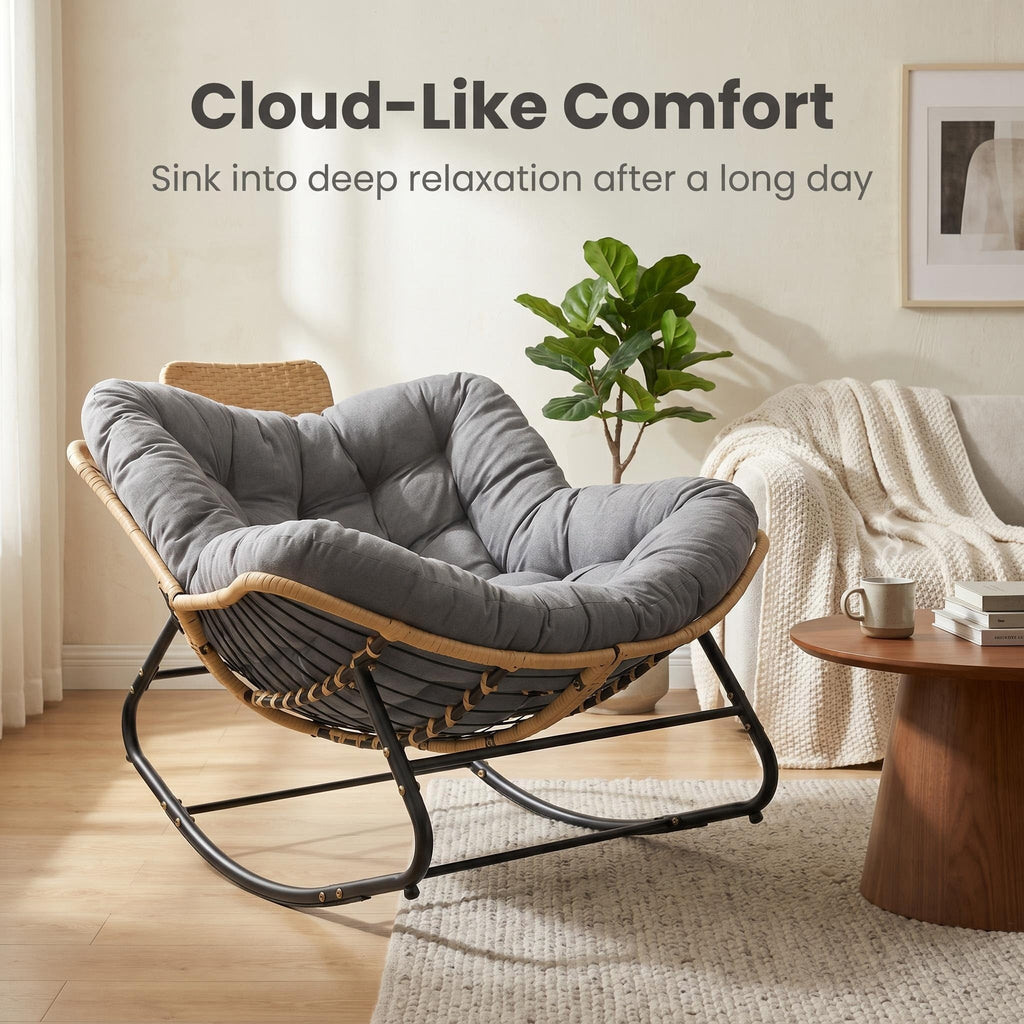 39.37" Papasan Rocking Chair - Outdoor Oversized Patio Egg Chair