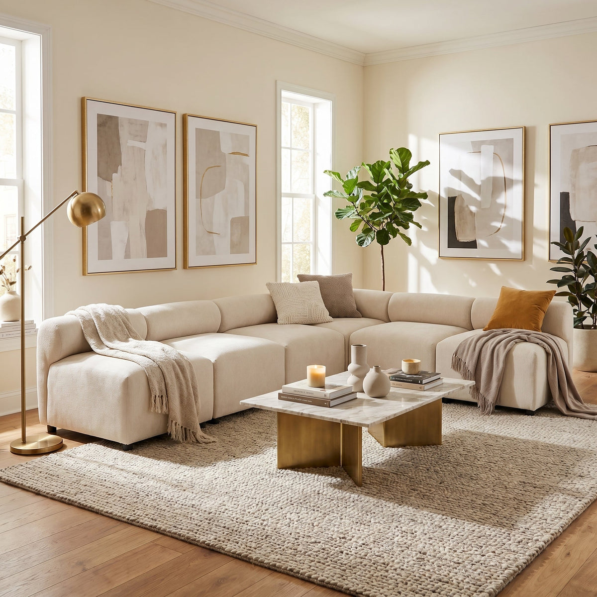 Evelyn 109 in. 6-Piece L Shaped Modular Free Combination Sectional Chenille Sofa