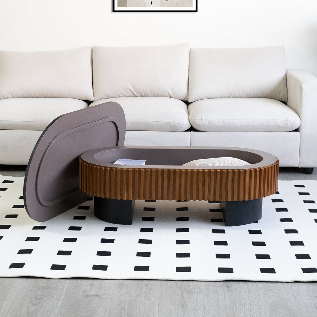 43.7" Oval Coffee Table With Hidden Storage