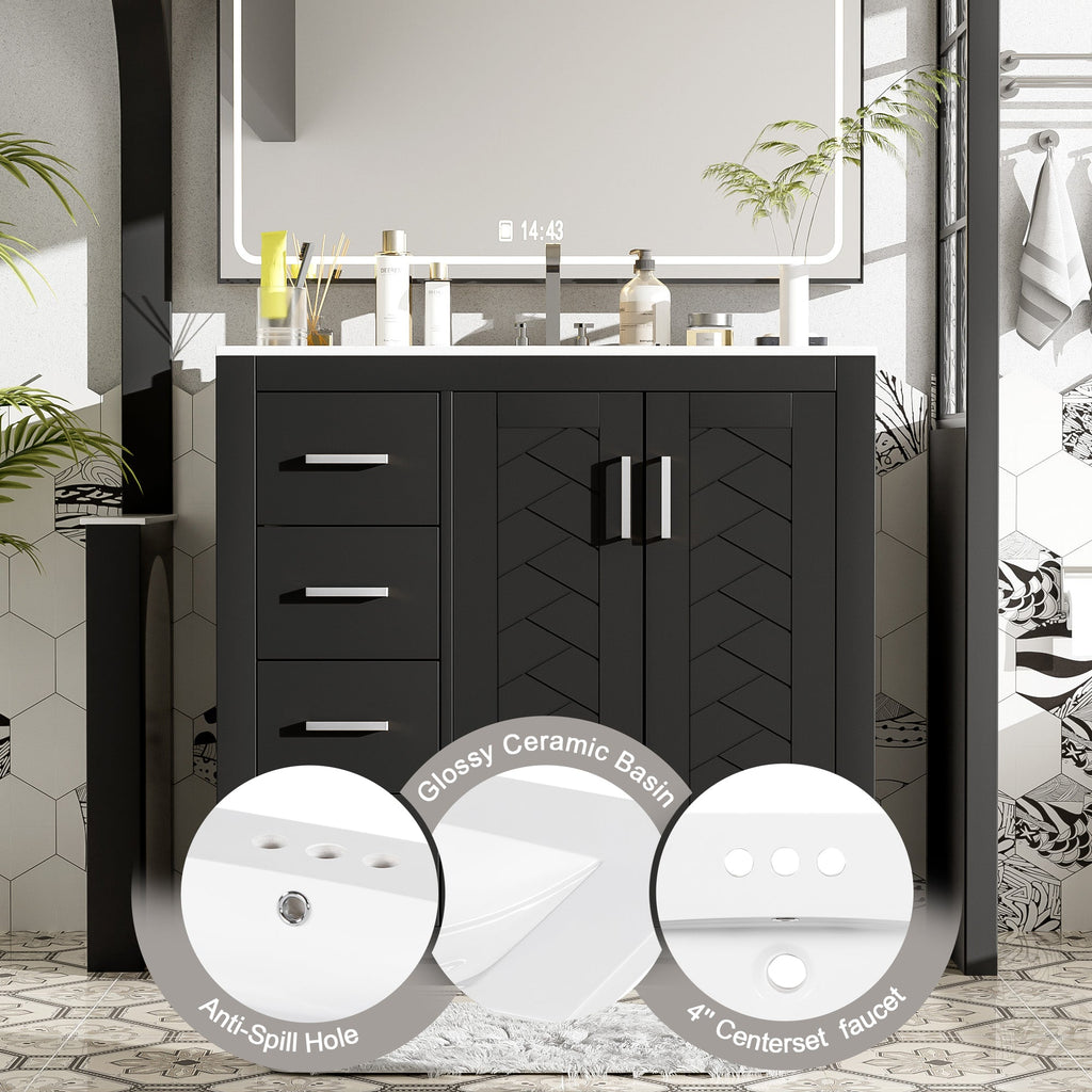 36'' Bathroom Vanity with Ceramic Sink Combo, Solid Wood Frame