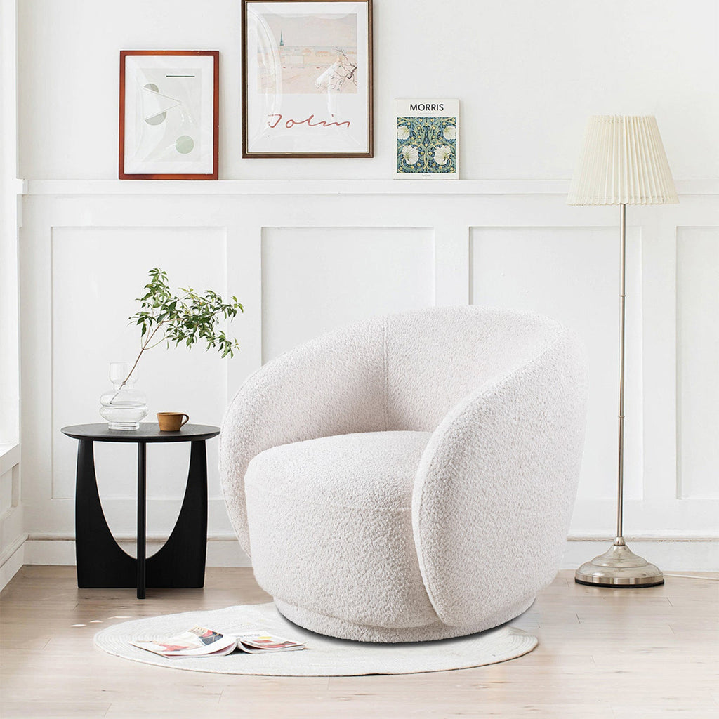 Swivel Accent Chair in Boucle Fabric Upholstered Barrel Chair